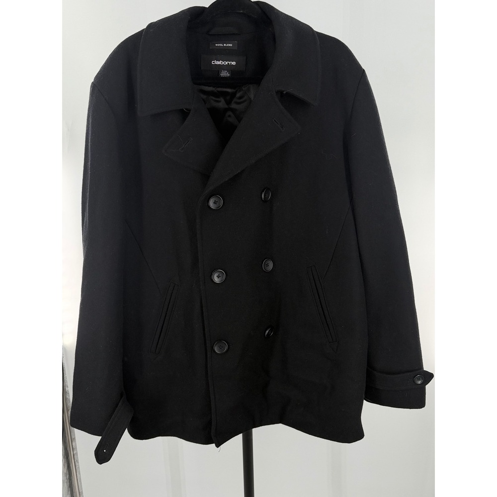 Claiborne Black Wool Blend Double Breasted Pea Coat Jacket Women XL